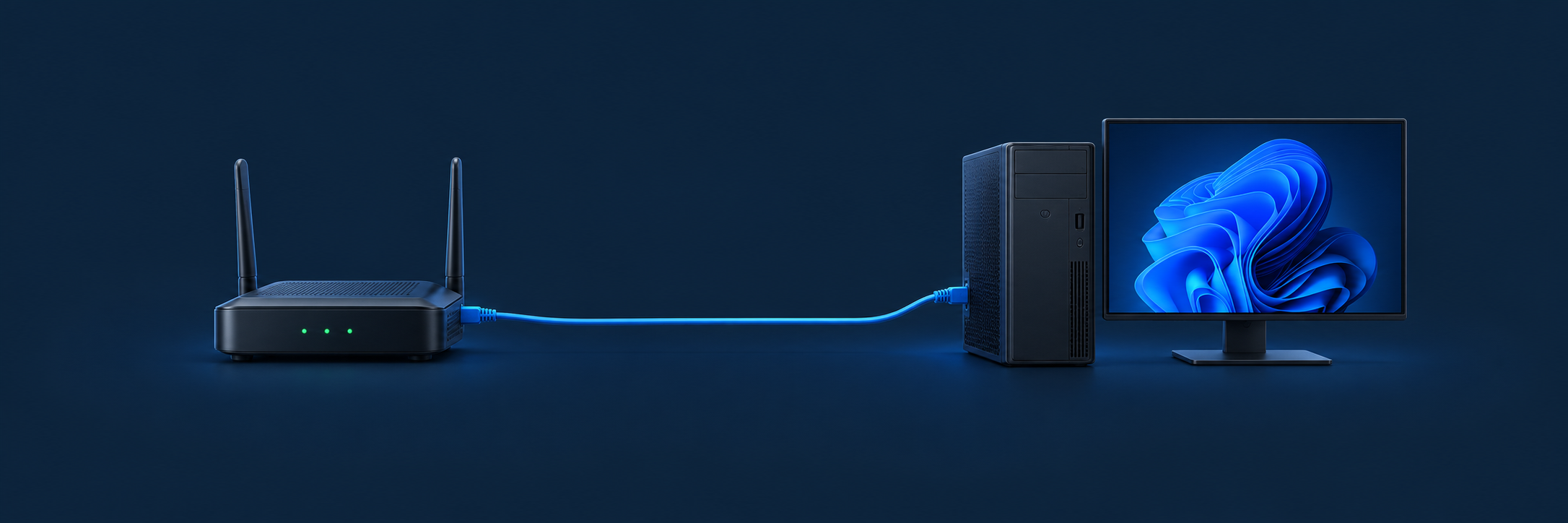 인터넷 공유기와 Windows 서버 PC가 네트워크 케이블로 연결된 안내 그림